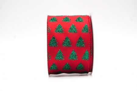 Red/ Green Glitter Pine Trees Design Wired Ribbon_KF7972GC-7H-7