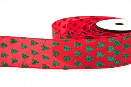 Red/ Green Glitter Pine Trees Design Wired Ribbon_KF7972GC-7H-7