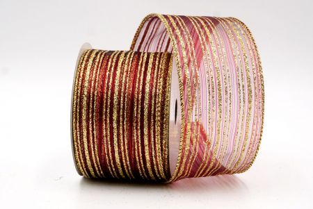 Burgundy - Twinkling Stripe Wired Ribbon_KF7981G-8