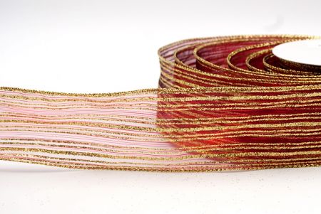 Бордовая - блестящая полосатая проволочная лента_KF7981G-8