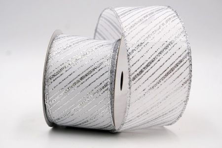White - Glitter Diagonal Stripe Wired Ribbon_KF7984G-1