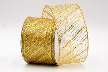 Gold - Glitter Diagonal Stripe Wired Ribbon_KF7985G-13