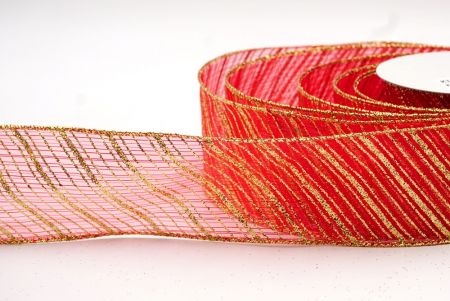 Light Red - Glitter Diagonal Stripe Wired Ribbon_KF7985G-7