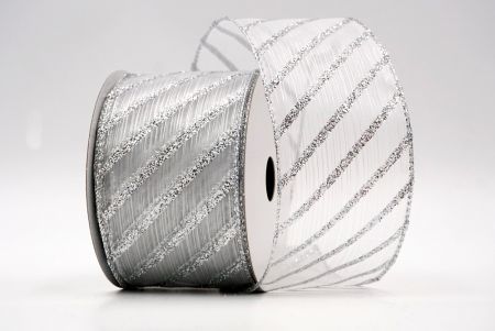 White - Glitter Diagonal Stripe Wired Ribbon_KF7987G-1