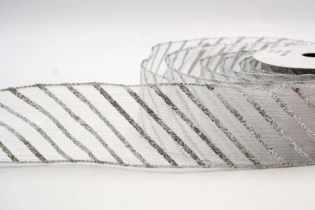 White - Glitter Diagonal Stripe Wired Ribbon_KF7987G-1