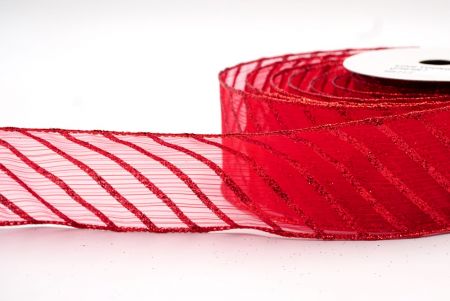 Rouge transparent - Ruban à rayures diagonales pailletées avec fil_KF7987GR-7