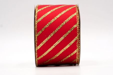 Red - Glitter Diagonal Stripe Wired Ribbon_KF7988G-7