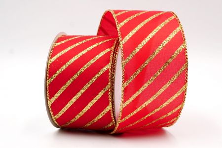 Red - Glitter Diagonal Stripe Wired Ribbon_KF7988G-7