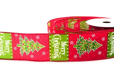 Ruban métallisé rouge/vert avec motif sapin de Noël et fruits_KF7995GC-7-7