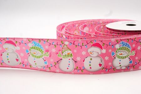 Pink Christmas Lights & Snowman Wired Ribbon_KF7999GC-5-5