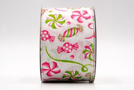 Белая - розовая и зеленая проволочная лента с конфетными палочками_KF8005GN-15