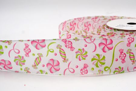 Ruban filaire à rayures blanc - rose et vert Candy Cane_KF8005GN-15