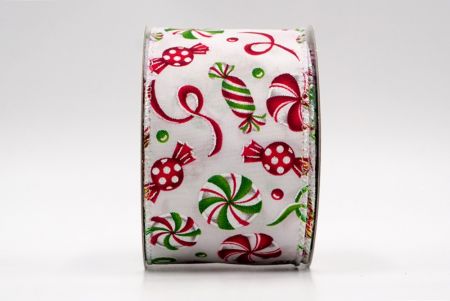 Белая - красная и зеленая проволочная лента с конфетными палочками_KF8005GN-3