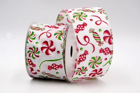 White - Red and Green Candy Cane Wired Ribbon_KF8005GN-3