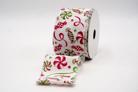White - Red and Green Candy Cane Wired Ribbon_KF8005GN-3