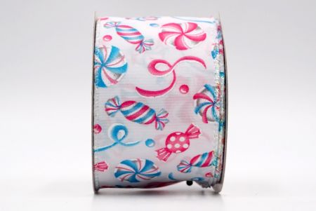 Белая - розовая и голубая проволочная лента с конфетными палочками_KF8005GN-5