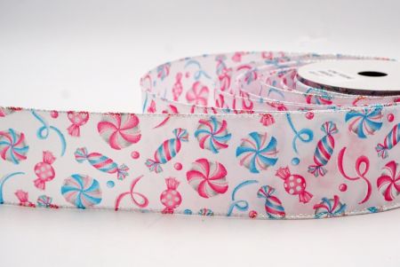 Белая - розовая и голубая проволочная лента с конфетными палочками_KF8005GN-5