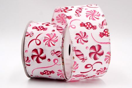 White - Pink and Red Candy Cane Wired Ribbon_KF8005GN-7