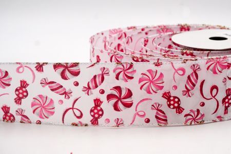 White - Pink and Red Candy Cane Wired Ribbon_KF8005GN-7