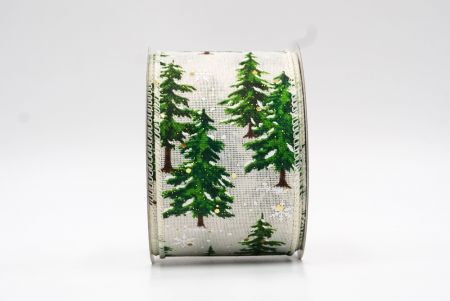 Ruban à motifs d'arbre de Noël blanc crème avec fil métallique_KF8011GC-2-2
