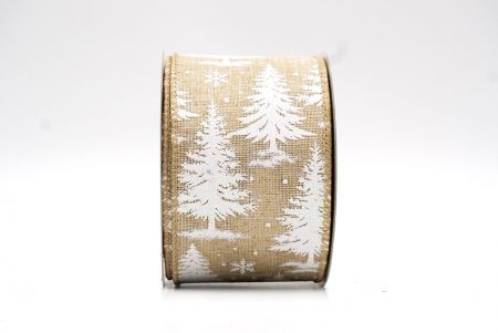 Light Brown/White Christmas Tree Design Wired Ribbon_KF8012GC-13-183