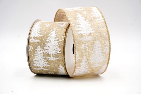 Ruban à motifs d'arbre de Noël brun clair/blanc avec fil métallique_KF8012GC-13-183