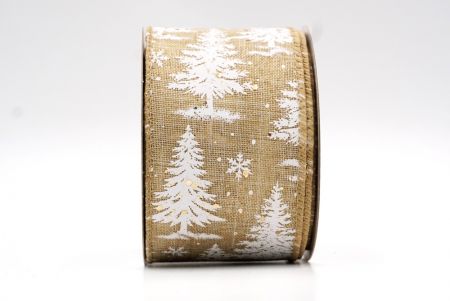 Cream/White Christmas Tree Design Wired Ribbon_KF8013GC-13-183