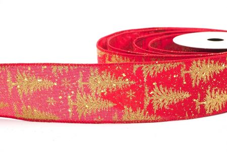 Ruban câblé avec motif sapin de Noël rouge/or_KF8015GC-7-7