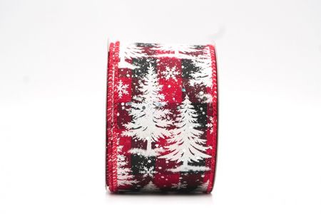 Tartan/White Christmas Tree Design Wired Ribbon_KF8018GC-7-7