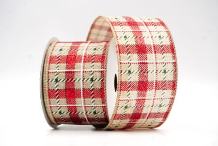 Light Brown/Red Checked Tartan Wired Ribbon_KF8024GC-13-183