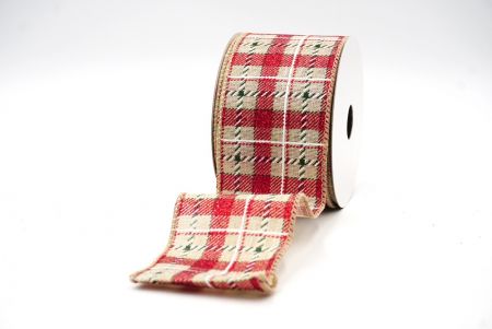 Light Brown/Red Checked Tartan Wired Ribbon_KF8024GC-13-183