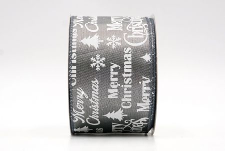 Ruban métallisé avec motif de sapin de Noël gris_pailleté Joyeux Noël_KF8027GC-50-123