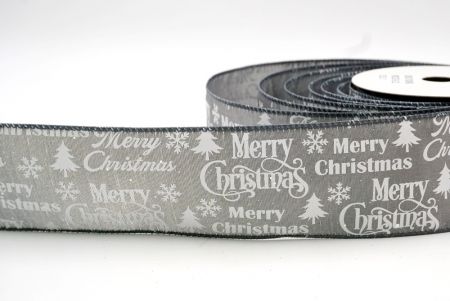 Wstążka druciana w szarym brokacie z napisem Merry Christmas_KF8027GC-50-123