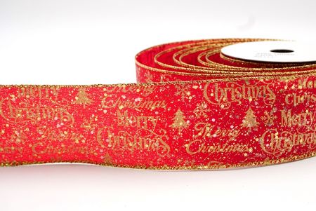 Red/Gold_Glitter Merry Christmas Wired Ribbon_KF8033G-7