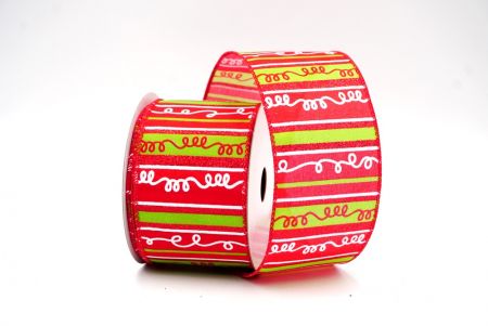 Red/Neon Green Christmas Stripes Design Wired Ribbon_KF8034GC-15-7