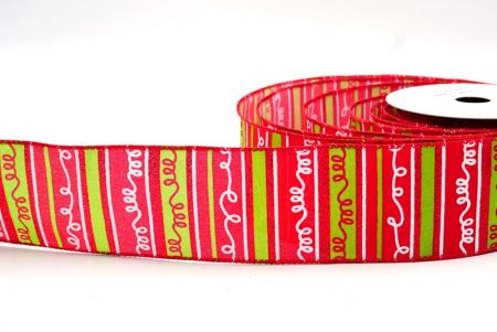 Ruban filaire avec motif rayures rouges/vert fluo de Noël_KF8034GC-15-7