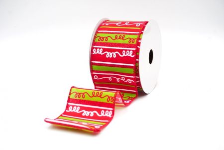 Red/Neon Green Christmas Stripes Design Wired Ribbon_KF8034GC-15-7