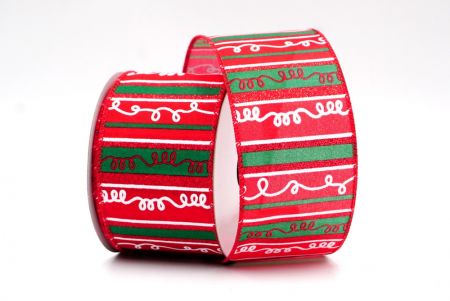 Nastro con design a righe rosso/verde per Natale con filo_KF8034GC-3-7