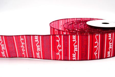 Red/Burgundy Christmas Stripes Design Wired Ribbon_KF8034GC-8-8