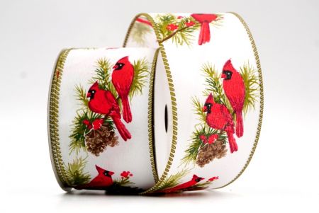 White/Moss Green_Cardinal and Spruce Cone Wired Ribbon_KF8037GC-1-185