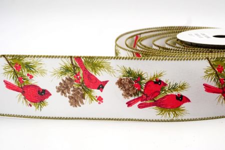 White/Moss Green_Cardinal and Spruce Cone Wired Ribbon_KF8037GC-1-185