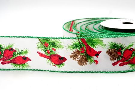 White/Green_Cardinal and Spruce Cone Wired Ribbon_KF8037GC-1H-49