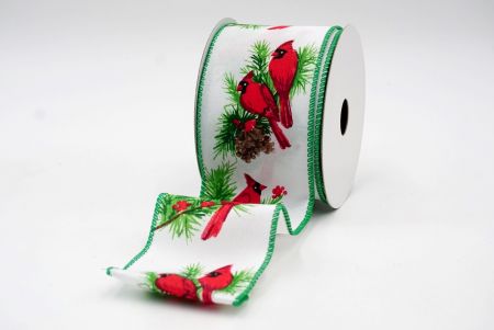 White/Green_Cardinal and Spruce Cone Wired Ribbon_KF8037GC-1H-49