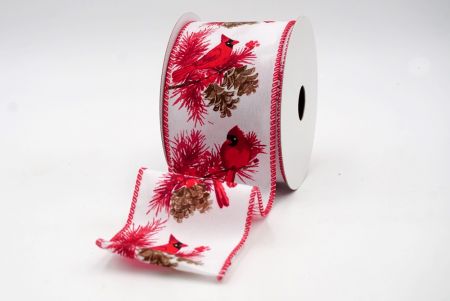 White/Red_Cardinal and Spruce Cone Wired Ribbon_KF8037GC-1R-7