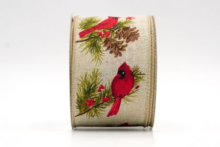 Khaki_Cardinal and Spruce Cone Wired Ribbon_KF8038GC-13-183