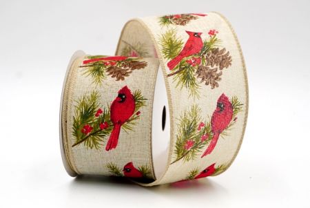 Khaki_Cardinal and Spruce Cone Wired Ribbon_KF8038GC-13-183
