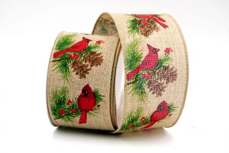 Natural/Green_Cardinal and Spruce Cone Wired Ribbon_KF8038GC-14-183