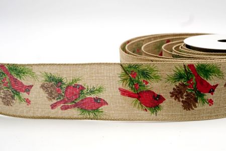 Natural/Green_Cardinal and Spruce Cone Wired Ribbon_KF8038GC-14-183