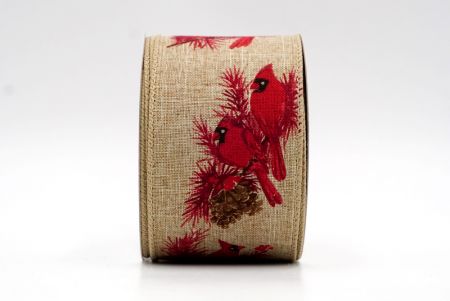 Natural/Red_Cardinal and Spruce Cone Wired Ribbon_KF8038GC-14R-183
