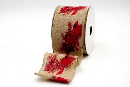 Natural/Red_Cardinal and Spruce Cone Wired Ribbon_KF8038GC-14R-183